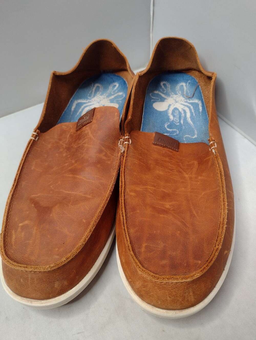 Olukai Nalukai Brown Leather Slip On Drop in Heel Loafer Shoes Men's US 12 YY
